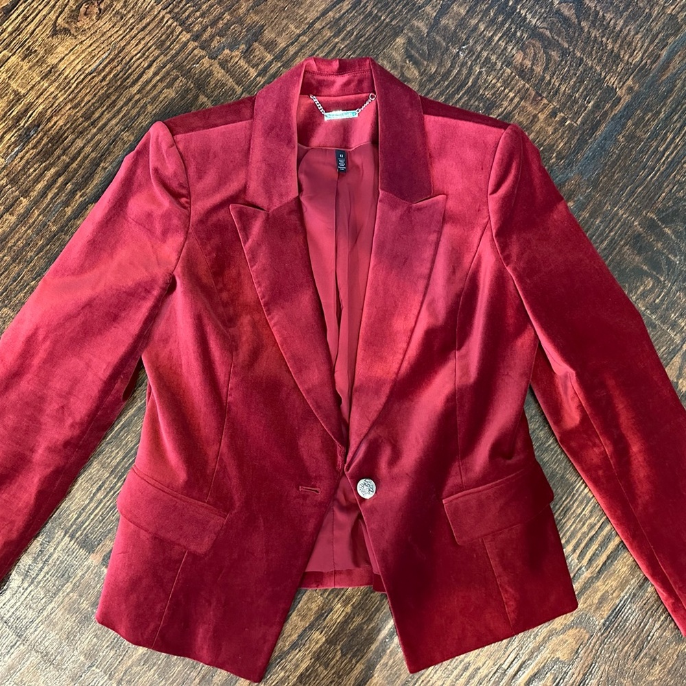 White House Black Market Burgundy Ref Velvet Blazer Jacket Size 12